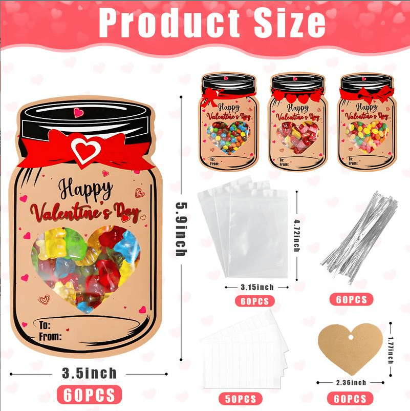 Valentines Day Cards for Kids - 60 Pack Mason Jar Valentine Gifts Cards(Candy Not Included)