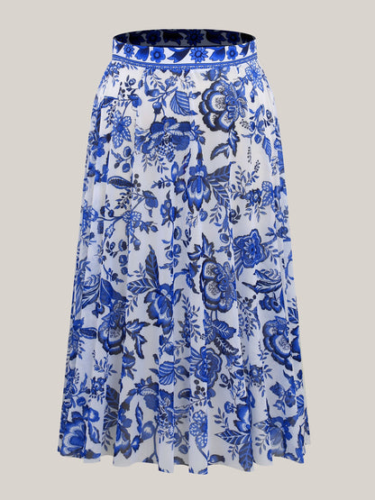 Two-Piece Floral Print Ruched Mesh Swimsuit, Sarong