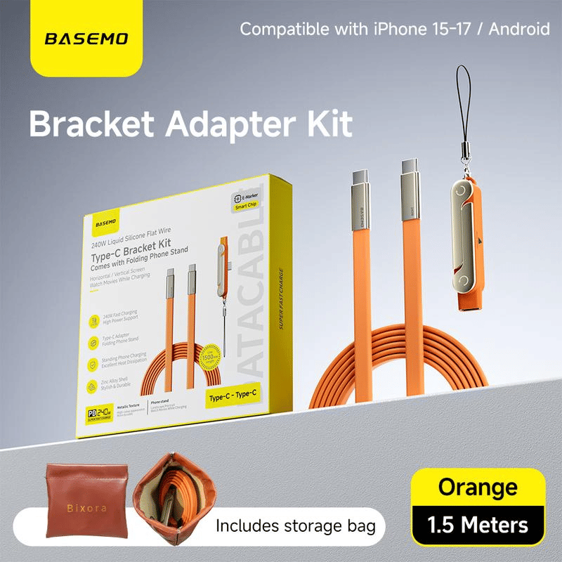 Upgraded version⚡  2-in-1 Invisible Holder Charger Cable – 240W Fast Charging Cord with Built-In Phone Stand