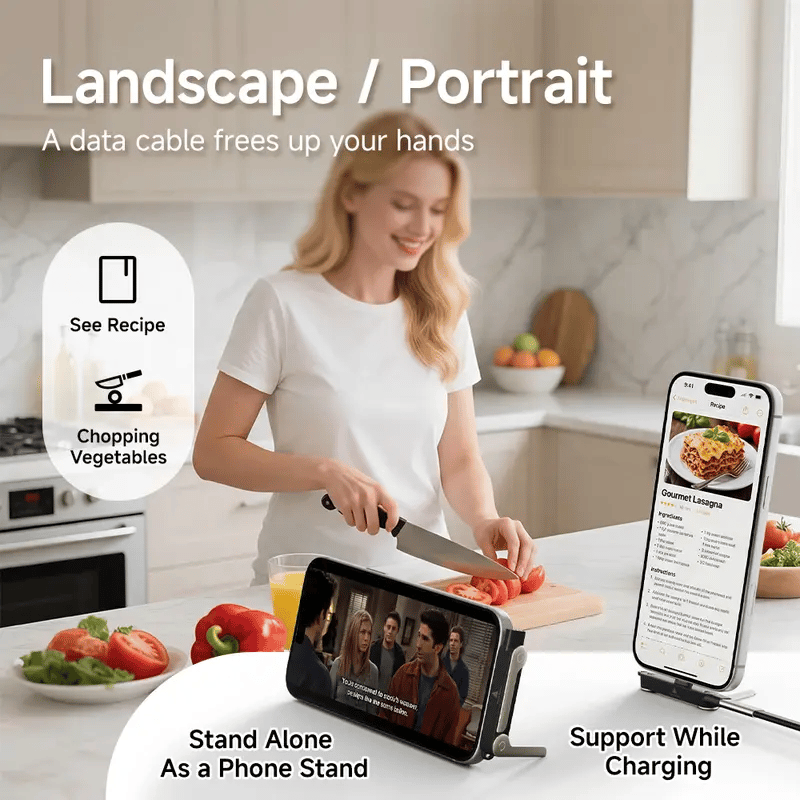 Upgraded version⚡  2-in-1 Invisible Holder Charger Cable – 240W Fast Charging Cord with Built-In Phone Stand