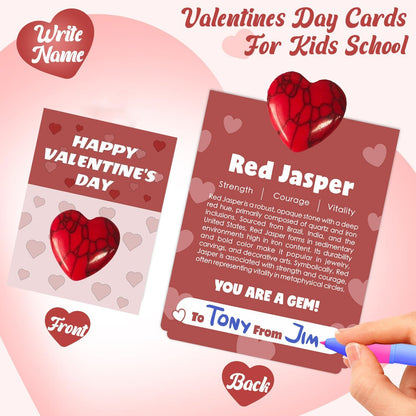 Valentine's Day Gem Gifts for Kids&Adults – 24 Pack Prefilled Cards with Heart-Shaped Gemstones