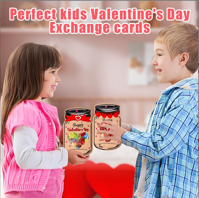 Valentines Day Cards for Kids - 60 Pack Mason Jar Valentine Gifts Cards(Candy Not Included)