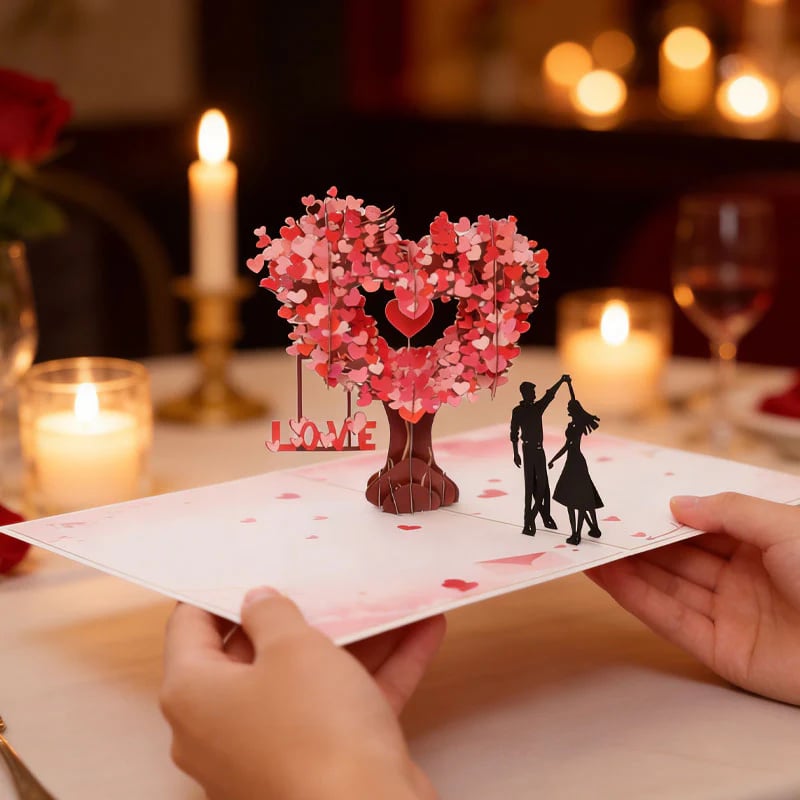3D Pop-Up Anniversary Card - Romantic Love Tree & Hearts Design💌