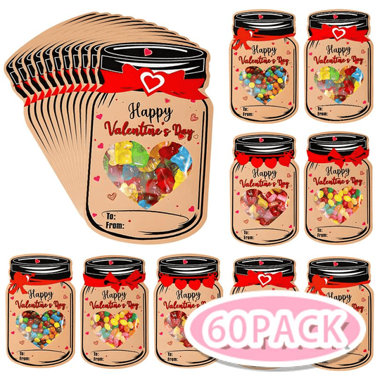 Valentines Day Cards for Kids - 60 Pack Mason Jar Valentine Gifts Cards(Candy Not Included)