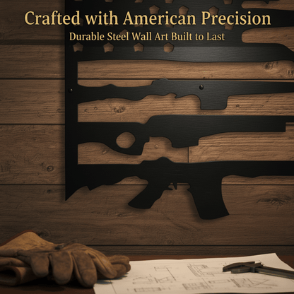 🦅Vintage American Flag & Gun Metal Wall Art