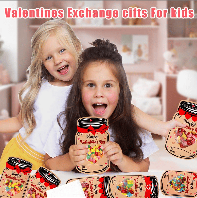 Valentines Day Cards for Kids - 60 Pack Mason Jar Valentine Gifts Cards(Candy Not Included)
