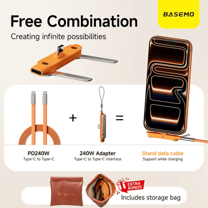 Upgraded version⚡  2-in-1 Invisible Holder Charger Cable – 240W Fast Charging Cord with Built-In Phone Stand